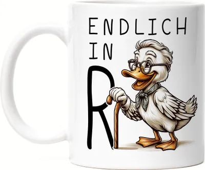 Produktbild von Endlich in Rente Alte Ente Tasse Weiß - Scherzhaftes Pensionierungsgeschenk