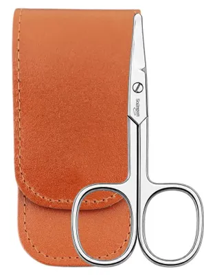 Produktbild von Baby Nagelschere Solingen mit abgerundeten Spitzen & Echtleder-Etui – Kindernagelschere für Babys und Kleinkinder – präzise Nagelpflege Braun