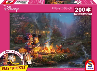 Immagine prodotto di Schmidt Spiele Disney Mickey and Minnie Sweatheart Campfire, Thomas Kinkade, Puzzle, 200 Teile, Graspappe, 56558