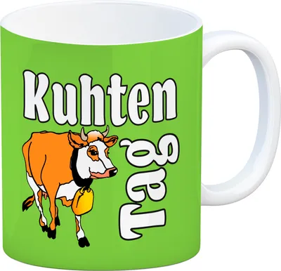 Produktbild von Kuhten Tag Kaffeebecher in grün mit Kuh zum Thema Bauernhof