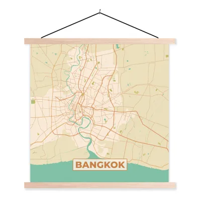 Produktbild von MuchoWow® Textilposter Bangkok - Karte - Vintage - Stadtplan 60x60 cm mit holzfarbenen Rahmen - Wanddekoration