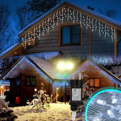 Obrázok produktu pre LED girlanda "Eisregen" s 400 LED diódami, dĺžka 10 metrov, studená biela farba, 8 režimov, funkcia pamäte, 31V. Ideálna ako dekorácia do okien, na párty a do obývačky