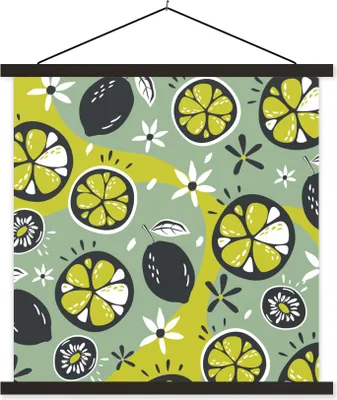 Produktbild von MuchoWow® Textilposter Sommer - Obst - Blumen 60x60 cm mit schwarzem Rahmen - Posteraufhänger