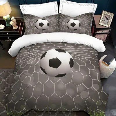Obrázok produktu pre Sada posteľnej bielizne s motívom futbalu, 3D efekt – obliečka na prikrývku 200 x 200 cm – obliečka na vankúš 80 x 80 cm – mikrovlákno – priedušná – mäkká a pohodlná – sada posteľnej bielizne