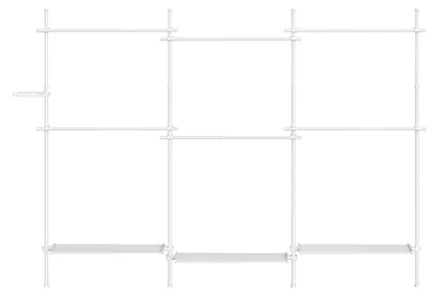 Immagine prodotto di Portaabiti regolabile in 3 altezze, con 6 aste appendiabiti e 3 ripiani, colore bianco, dimensioni 240–353 x 33,5 x 220–300 cm