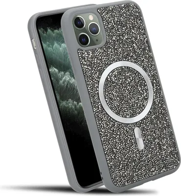 Immagine prodotto di Cadorabo custodia per Apple iPhone 11 PRO MAX custodia glitter compatibile con MagSafe in GRIGIO custodia magnetica per cellulare Sparkle Diamond per Apple iPhone 11 PRO MAX custodia protettiva in cristallo antiurto con forza magnetica