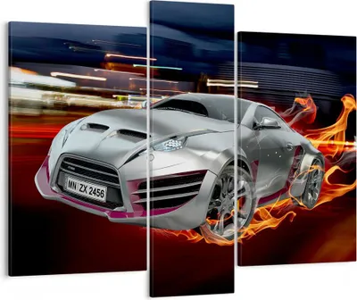 Produktbild von Bild auf Leinwand - Leinwandbild - Sportwagen Feuer Rauch - 95x80cm - Wand Bild - Wanddeko - Leinwanddruck - Bilder - Kunstdruck - Wanddekoration - Leinwand bilder - Wandkunst - CB95x80-2690