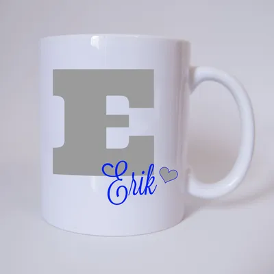 Produktbild von Namenstasse Buchstabe E, individueller Name (Grau/Blau) / Tasse / Kaffeetasse / Kaffeebecher