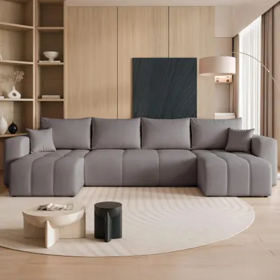 Produktbild von Wohnlandschaft U-Form Orto U Manila 16 Dunkelgrau Samtvelours Schlaffunktion Bettkasten XXL