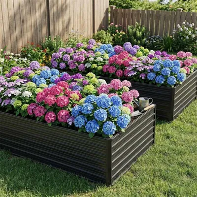 Produktbild von Hochbeet Metall 190x90x64cm Schwarz, Pflanzbeet wetterfest rostfrei Garten Terrasse Gemüse