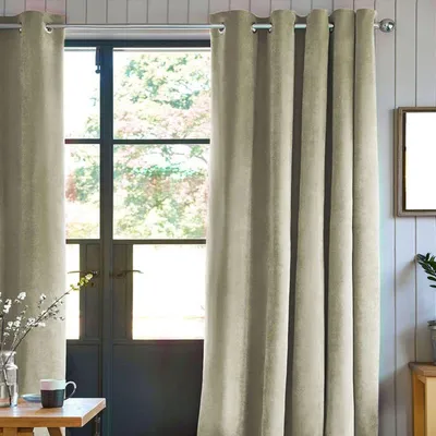 Produktbild von Samtvorhang 100% Polyester - Hellbeige 140x250 cm