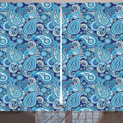 Produktbild von ARANDE Paisley Gardine, Traditionelles asiatisches Muster-Design mit Blumen verlässt und punktiert blaue Hintergrund-Grafik, 280 x 225 cm, Blau