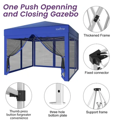 Image de Pavillon pop-up 3x3 mètres - Pavillon pliable - Tissu Oxford 210D imperméable - Protection UV - Moustiquaires intégrées sur les parois - Idéal pour le jardin et le camping