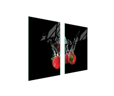 Immagine prodotto di Piastre copri fornelli 2 pezzi 75x52 Copri piano cottura in Vetroceramica tagliere in vetro fragole nero