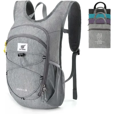 Immagine prodotto di Zaino piccolo da 15L/20L, pieghevole, grigio, da donna/uomo, zaino da trekking, zaino da giorno, zaino da viaggio