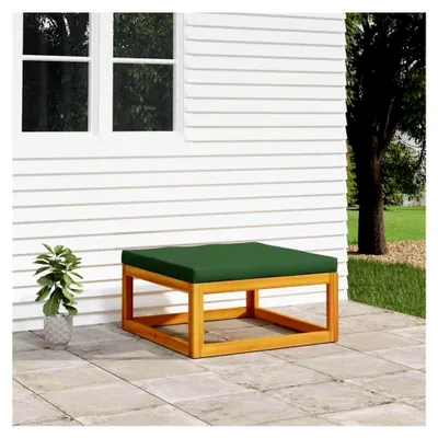 Produktbild von Gartenhocker mit grünem Kissen aus Akazienmassivholz für Wohnzimmer, Terrasse, Garten und Balkon