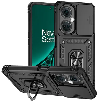 Obrázek produktu pro Pouzdro pro OnePlus Nord CE3 dvouvrstvé pouzdro s posuvným krytem kamery a prstencovým stojánkem černé