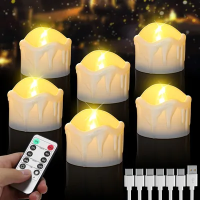 Image de Bougies LED "Waxinelichtjes" - Coffret de 6 - Bougies LED rechargeables avec télécommande - Minuterie - Lumière blanche chaude