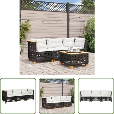 Image de The Living Store Canapé de jardin avec coussins 3 places noir Poly rotin