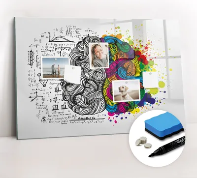 Produktbild von Magnetpinnwand Memoboard - Zubehörsatz - Schwarzer Marker + Schwamm + Magnete - 90 x 60 cm - Gehirnabstraktion