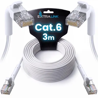 Obrázek produktu pro Extralink Cat.6 U/FTP LAN patch kabel 3 m, 1 Gb/s, měď, bílý, flexibilní konektory