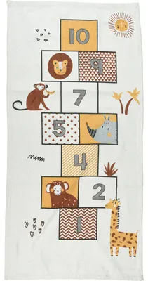 Obrázek produktu pro Dětský koberec - krémově bílý - žlutý - hnědý - bavlna - 70 x 140 cm - skákací hra