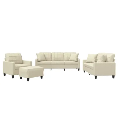 Produktbild von vidaXL 4-tlg. Sofagarnitur mit Kissen Creme Kunstleder