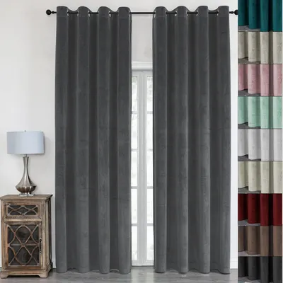 Produktbild von Vorhang Ösenschal Samt Blickdicht 140 (B) x 245 (L) Vorhänge Gardine Gardinen mit Ösen Ösenaufhängung Dunkelgrau 2er Pack