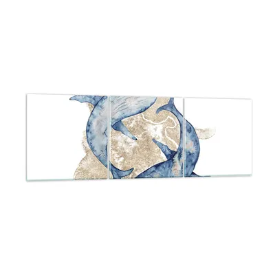 Produktbild von Bilder auf glas - 3 Teile - Wal Aquarell Gold - 90x30cm - Glasbilder - Wandbilder - Bilder - zum Aufhängen bereit - Wanddekoration aus Glas - Glas Bilder - Wandbild auf Glas - GCA90x30-4150