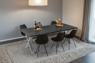 Produktbild von Esstisch Baumkante Holz-Optik Grau 220 x 100 X-Gestell silber JOSY