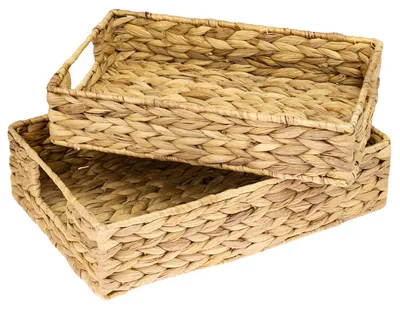 Deko Tablett Serviertablett geflochten aus Wasserhyazinthe eckig 2er Set HMF 37260-S2