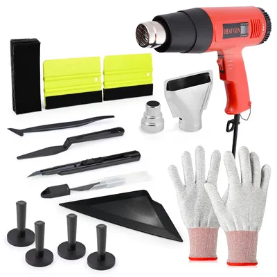Folierwerkzeug-Set mit Heißluftpistole, Rakel, Filzrakel, Cuttermesser