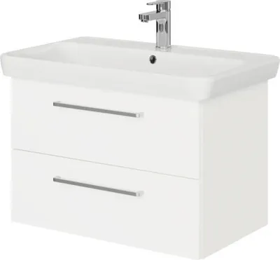 Produktbild von Pelipal Badmöbel-Set Sunline 105 BxHxT 80,5 x 56 x 48,5 cm Frontfarbe weiß hochglanz mit Keramik-Waschtisch und Waschtis