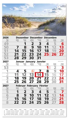 Produktbild von Timr 3-Monatskalender 2027 Jahresübersicht - 53cm - Motiv Dünen I tr456