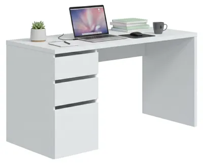 Produktbild von Schreibtisch Dmallam, Wendeschreibtisch mit 3 Schubladen, platzsparender Bürotisch mit mehreren Positionen, 138 x 60 x 74 cm, Weiß