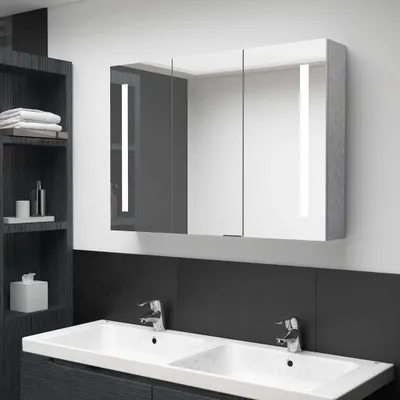 Produktbild von The Living Store LED-Spiegelschrank fürs Bad Betongrau 89x14x62 cm