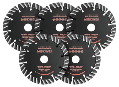 Immagine prodotto di Set di dischi diamantati per taglio - 5 dischi da 133 mm - foro da 20 mm - altezza segmento 13 mm - max. 7000 giri/min - per taglio a secco e a umido - adatti per calcestruzzo, muratura e pietra