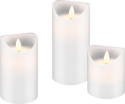 Produktbild von Goobay 3er Set LED Echtwachs-Kerzen, weiß - Wunderschöne und sichere Lichtlösung für viele Bereiche wie Haus und Loggia, Büros, Schulen oder Seniorenheime