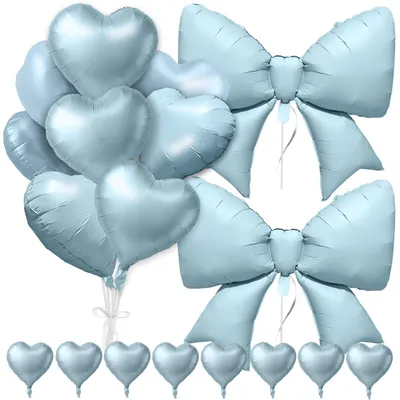 Productafbeelding van Set van lichtblauwe hartballonnen met strik voor babyshower en verjaardag