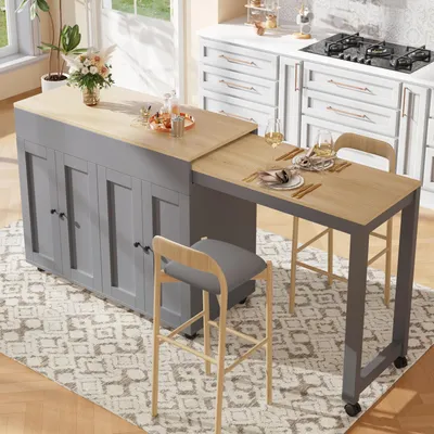 Produktbild von Ausziehbarer Bartisch Stehtisch Bistrotisch 118-180 x 50 cm Stauraum sechs Ablageflächen Grau