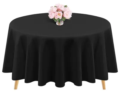 Produktbild von Runde Tischdecke 229 cm Schwarz Polyester Waschbar für Hochzeit Party Bankett Buffet Feiertagsessen