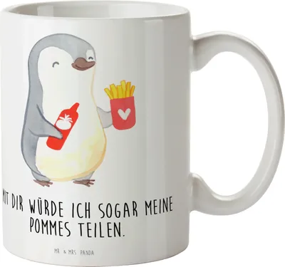 Produktbild von Mr. & Mrs. Panda Teetasse Pinguin Pommes - Weiß - Geschenk, Hochzeitstag, Kaffeebecher, Tasse, für Frauen, Freundin, mit Spruch, schöne, Valentinstag, Heiraten, Partner