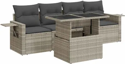 Produktbild von vidaXL 5-tlg. Garten-Sofagarnitur mit Kissen Hellgrau Poly Rattan