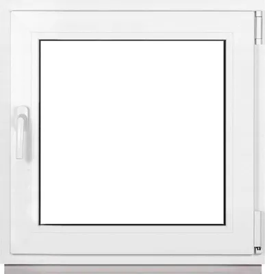 A white framed window with a clear glass pane, shown from the front against a white background.