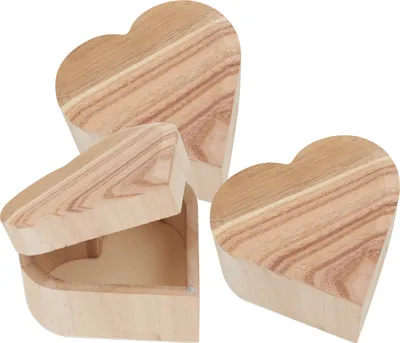 Produktbild von VBS Holzkästchen "Herz", Rohholz, 3 Stück