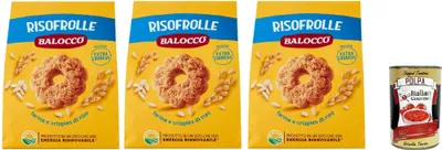 Produktbild von Balocco Risofrolle Biscotti con Farina e crispies di riso, Kekse mit Mehl und Cristpies von Reis biscuits cookies 100% Italienische Kekse 3x 700g + Italian Gourmet polpa 400g