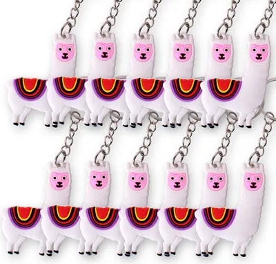 Produktbild von 12 Stück TE-Trend Schlüsselanhänger Anhänger Alpaka Lama Taschenanhänger Schlüsselring Kette Ring Mädchen Geschenk Mitgebsel Mitbringsel grau lila
