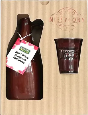 Produktbild von Met Dwójniak Malinowy-Halber Himbeere Geschenkset im Karton mit Keramikbechern | 600ml | 16% Alkohol Metwein | Polnische Produktion