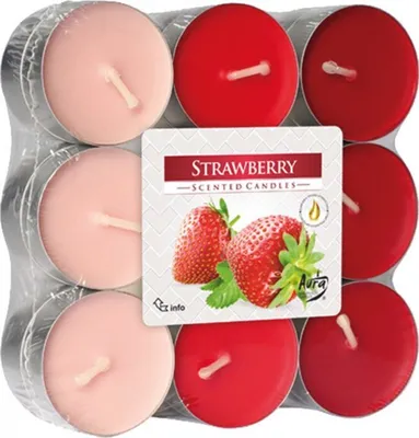 Produktbild von AURA CANDLES Teelichter Duft 18er Erdbeere in Blockpackung