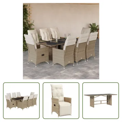 Produktbild von The Living Store 9-tlg. Garten-Bistro-Set mit Kissen Beige Poly Rattan